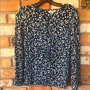 Boden Long Sleeve Pleated Blue & Black Polka Dot top